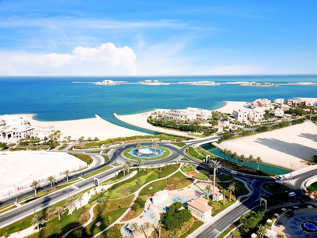 Aerial view of The Pearl-Qatar, Doha's man-made island of villas and marinas.